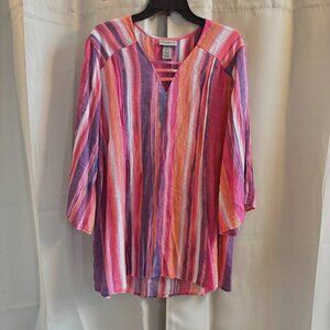 Catherines Women Top 1X Vibrant Flowy Teacher Indie Hippie Modest Striped 19080x